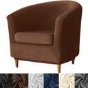 HFCNMY 2 Piece Club Chair Slipcover,Stretch Velvet Barrel Chair Covers Soft Tub Chair Slipcover Washable Armchair Cover with Elastic Bottom Coffee