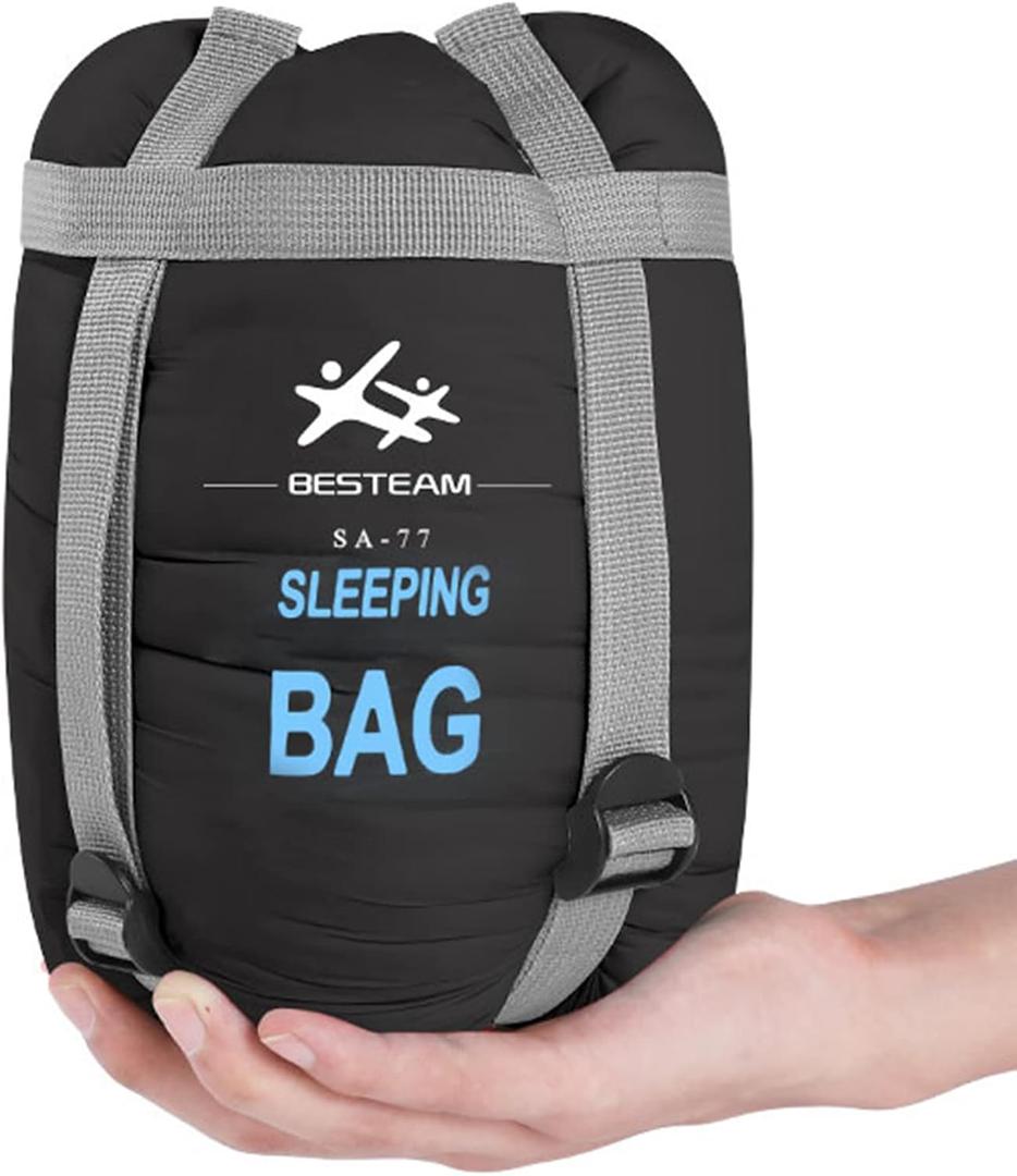 Warm Weather Sleeping Bag - Portable Waterproof Compact Lightweight, Packable for Kids, Teens Adults Camping Backpacking Hiking, Spring Summer Fall (Black)