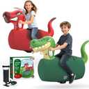 POVYRE Kids Boys Outdoor Toys, 2 PCS Giant Inflatable Dinosaur Bull Toys Bouncy Hopper with Pump, Ride-on Jumping Animal for Indoor Outdoor Play, 220 lbs Capacity, Gift for Ages 5+ (Green)