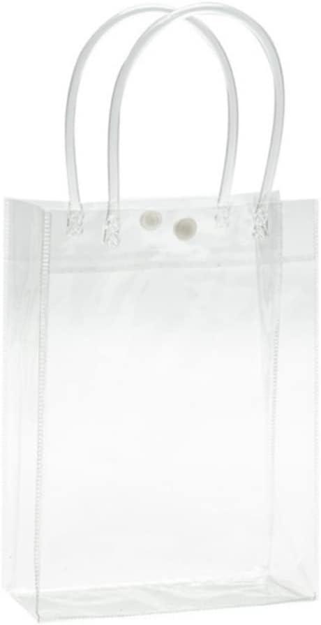 Rikyo 12 pc Clear Gift Bags,Plastic Gift Bags with Handle and Button, Reusable Transparent PVC Gift Wrap Tote Bag for Bridal Party Favor, Baby Shower, Wedding Favor, Shopping Bag Bulk (10x8x3)