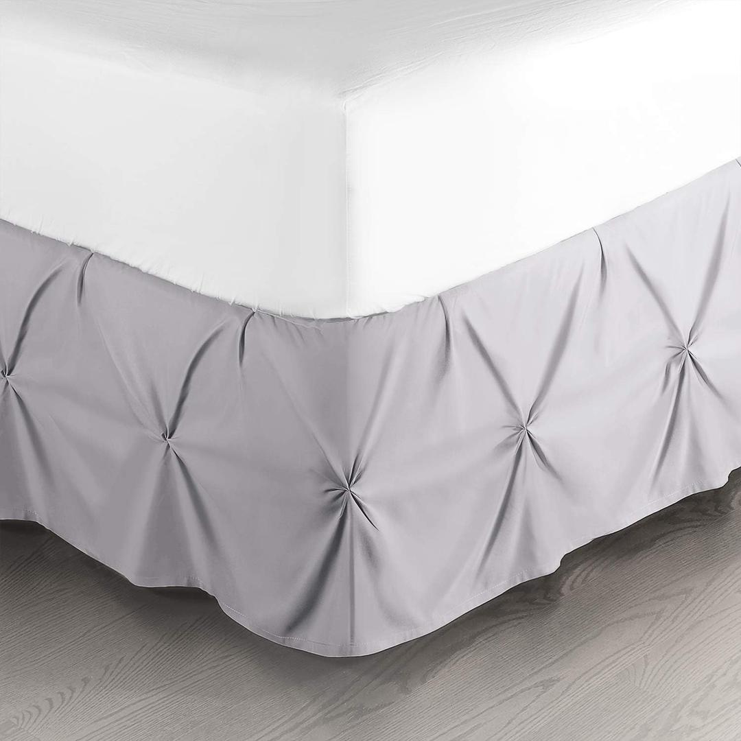 Nestl Grey Lavender Bed Skirt Queen Size, Pinch Pleat Queen Bed Skirt, 14" Inch Drop Queen Bedskirt, Hotel Quality Grey Lavender Bed Skirts, Premium Microfiber Grey Lavender Queen Bed Skirt