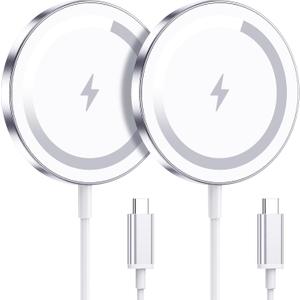 for Apple Mag-Safe Charger 2 Pack, Magnetic Wireless Charger for iPhone 17/17 Pro/17 Pro Max/Air/16 15 14 13 12 Pro Max Plus mini, Charging Pad for Airpods Pro 3 2,Strong Magnet, Silver
