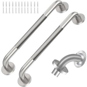 2 Pack Shower Grab Bar with Knurled Anti-Slip Grip 18 Inch ADA Compliant 500lbs Supporting with Concealed Screws 304 Stainless Steel Brushed Nickel Handicap Bars for Bathroom