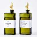 Olive Oil Dispenser Bottle for Kitchen, 16.9oz /500ml Cooking Vinegar Dispenser Bottle Set, Glass Sauce Container, Labels, Brush, Funnel, Stoppers, Green for Oil(Golden)