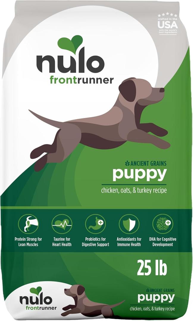 Nulo Frontrunner Ancient Grains High-Protein Puppy Food, Chicken, Oats, & Turkey Recipe- Natural Dry Puppy Food with Probiotics, Grain-Inclusive Kibble for Puppies, 25 lb Bag (25 Pound (Pack of 1))
