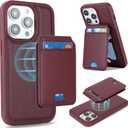 for iPhone 15 pro max Wallet Case magsafe Compatible with Card Holder for Women Men 2 in 1 Detachable Magnetic Shockproof Phone case Stand Leather Credit Card Slots-Wine Red