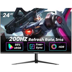 INFIEVO 24 Inch Gaming Monitor FHD 1080p 200Hz IPS 1ms, AMD FreeSync Premium, HDR, VESA Mount, Tilt Adjustable, Gamer Eye Care, HDMI/DisplayPort (Black)