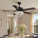 52-inch Crystal Ceiling Fan with Lights,Modern LED Fandelier with Remote Control,6-Speeds,Low Profile Flush Mount Chandelier for Living Room,Dining Room,Bedroom,Foyer