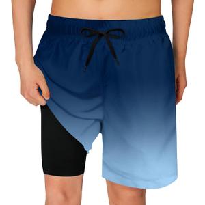 Cozople Boys Swim Trunks Compression Liner Swim Shorts Quick Dry Bathing Suit with Boxer Brief Swimwear 2-20T (7 Years, Gradient Dark Blue)