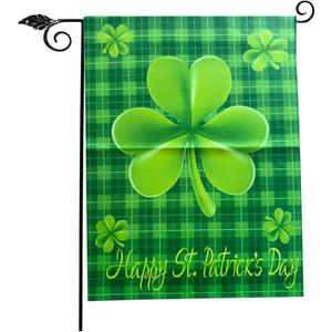 Happy St Patricks Day Shamrock Garden Flags 12x18- Patricks Yard Flag Double Sided Buffalo Check Plaid Small Green Banners for Holiday Outside Lawn Decoration