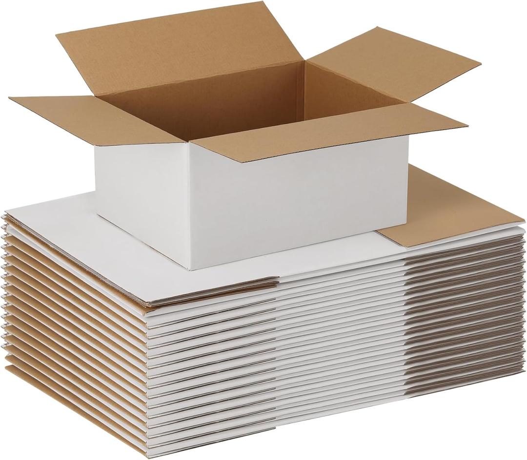 EXYGLO 15 Pack 12x9x6 Shipping Boxes for Small Business, White Corrugated Cardboard Small Box for Packaging, Moving, Mailing, and Storing