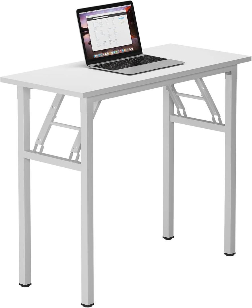 Need Small Desk 31 1/2" No Assembly Foldable Writing Table,Sturdy and Heavy Duty Folding Computer Desks for Small Space/Home Office/Dormitory AC5DW(80 * 40) (White & White Frame)
