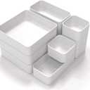 CHANCETSUI 11-Piece Stackable Drawer Organizer Set, Multi-size Desk Drawer Organizer Trays Vanity Storage Bins for Storing Makeup, Stationery, Utensils in Bathroom Dresser, Office and Kitchen (White)