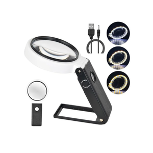 Magnifying Glasses with Light and Stand, 10X 25X Handheld Lighted Magnifier, Large Standing Magnifying Glass with 32 LED Lights for Close Work Coin Stamp Collection