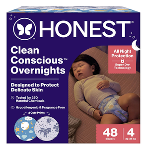 The Honest Company Comfort Dry Overnight Diapers, Up to 12 Hours Protection, Hypoallergenic, Cozy Cloud + Star Signs, Club Box Size 4 (27+ lbs), 40 Count