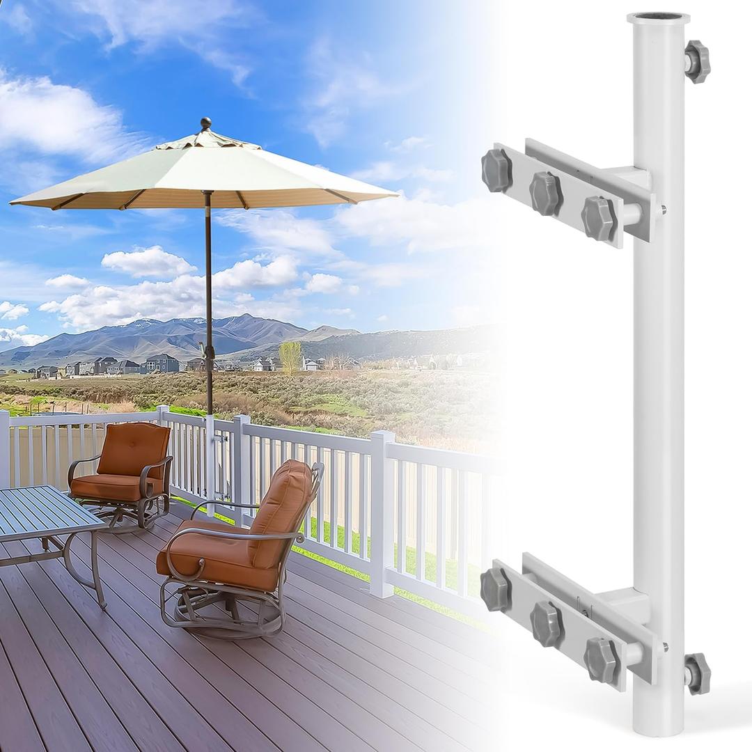 304 Stainless Steel Umbrella Holder for Deck Railing, Heavy-Duty Patio Umbrella Mount, Easy Installation Adjustable Outdoor Umbrellas Base(Grille, White), 5.9 Inches X 24 Inches X 3.5 Inches