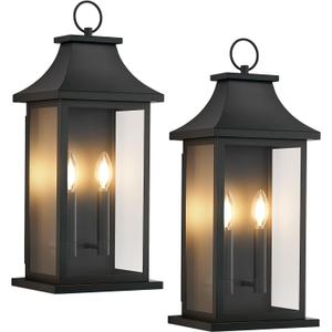 tewei 18'' Large Outdoor Wall Light, Porch Light Outdoor Wall Sconce Lantern, 2-Light Black Exterior Lighting Fixture Wall Mount, Outside Light for House Garage, 2-Pack