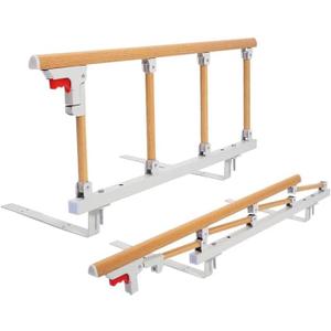 Mybow Bed Rails for Elderly, Adults Guard Railing, Bed Side Rail, Medical Safety Assist Bar for Seniors, Bedside Handle Cane for Hospital, Collapsible Metal Bedrail, Fall Protector Home Care Devices (Wood Finish)