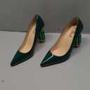 FSJ Women Bridal Pointed Toe Chunky High Heel Crystal Pumps Slip on Wedding Thick Comfort Unique Shoes (7, Forest Green)