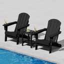 Folding Adirondack Chair Set of 2 with Side Table, HDPE All-Weather with Cup Holder, Chair x2+Table x1