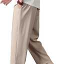 PRIJOUHE Mens Harem Pants Casual Lightweight Loose Fit Capri Pants Linen Beach Pants with Elastic Waistband (X-Large, 02-khaki)
