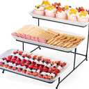 Delling Large 3 Tier Serving Tray Set, 16 Inch Porcelain Tiered Serving Trays Platters with Collapsible Serving Stand, Suitable for Dessert Table Display Set, Serving Dishes for Entertaining