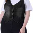 Agnes Orinda Plus Size Denim Vest Top for Women Button Down Waistcoat Casual Sleeveless Jean Jacket Vests (2X, Black)