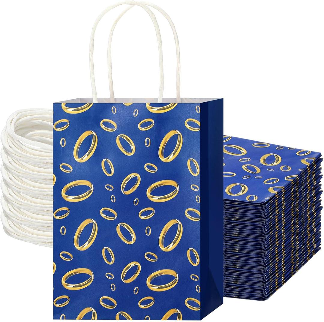 Kolldenn 24 Pcs Gold Rings Goodie Bags with Handles Golden Cartoon Paper Bags Video Game Party Favors for Gamer's Party Decorations Birthday Gifts Snack Supplies(Blue)
