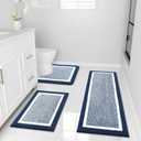 OLANLY Bathroom Rugs Sets 3 Piece, Soft Absorbent Microfiber Bath Mats and U-Shaped Contour Toilet Rug, Home Decor Accessories, Non-Slip, Bath Mat Set for Bathroom (47"x20"+24"x16"+24"x20", Navy)
