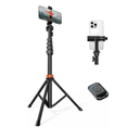 VIMOSE 66" Phone Tripod, Tripod for iPhone with Remote & Phone Stand, Extendable Cell Phone Tripod for Video Recording, Ultimate Tripod & Monopod Accessories for iPhone/Android, Clamp Mount