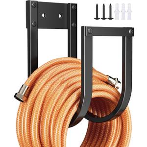 Garden Hose Holder Wall Mount - Metal Water Hose Hanger for Outside, Durable Hook for Garden, Garage, or Yard Storage (2 Pack)