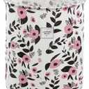 Mziart Cute Laundry Basket, Large Floral Laundry Hamper for Girls Kids Toys Collapsible Clothes Organizer Waterproof Foldable Baby Hamper for Nursery Dorm Fabric Storage Basket Bin with Handles (Pink)