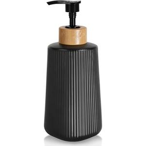 Glass Soap Dispenser, Thickened Glass Hand Soap Dispenser for Bathroom, Kitchen Dish Washing Liquid Bottles, Shampoo and Conditioner Bottles, Modern Farmhouse Style, (Black, Set of 1, 12oz)