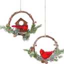 2Pcs Small Christmas Wreath with Cardinal, 9-inch Mini Wreaths for Cabinets, Cabinet Wreaths for Kitchen Christmas, Wreaths for Windows 