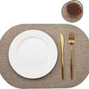 Oval Table Mats Set of 6, Faux Leather Placemats, Heat Resistant & Waterproof(Brown)