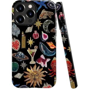 Case for iPhone 16 Pro,Fits Glossy Case Design for Girl Women,Sun Moon Star Collage