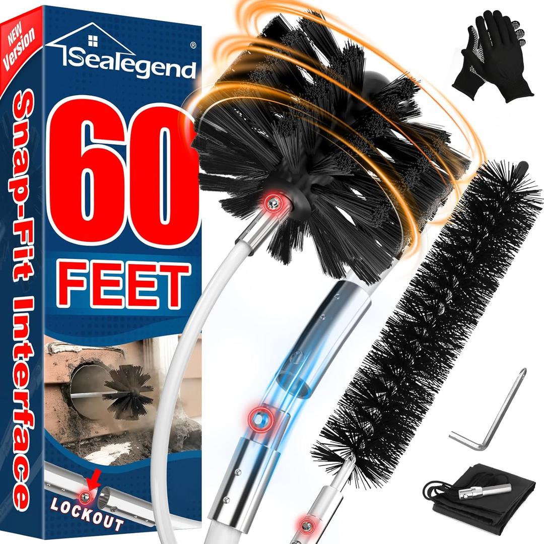 Sealegend 60 Feet Dryer Vent Cleaner Kit/Lint Remover/2Upgraded Flexible Quick-Snap Brush/Fireplace Chimney Brushes for Easy to Use/Works Well with/Without a Power Drill