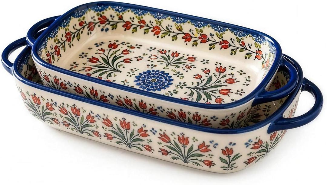 1-Piece Ceramic Bakeware Set, Rectangular Casserole Dishes for Oven, Floral Baking Dish Set for Lasagna