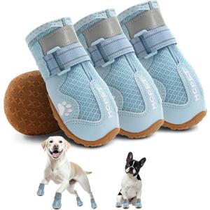Hcpet Dog Shoes, Dog Boots for Small Dogs, Breathable Medium Dog Booties Paw Protector for Summer Hot Pavement, Winter Snowy Day, Outdoor Walking, Indoor Hardfloors Anti Slip Sole Blue Size 4 (#4 (width 2.16 inch) for 36-43 lbs, Blue-Breathable)