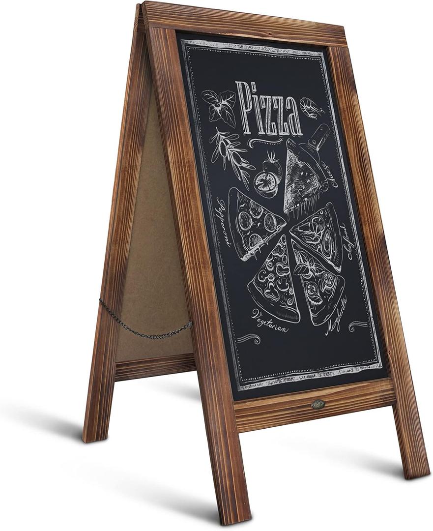HBCY Creations A Frame Chalkboard 40x20 Solid Wood A-Frame Sign Rustic Brown Double-Sided Magnetic Board, Chalkboard Menu Board, for Restaurants, Cafs, Weddings - Heavy Duty Hinges (1- Torched Brown)