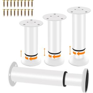 4 Pcs Adjustable Height Furniture Support Legs 7.08-12.2 inch [with Screws], Metal Adjustable Legs for Bed/Sofa/Cabinet/Couch/Dresser/Table Heavy Bed Replacement (White)