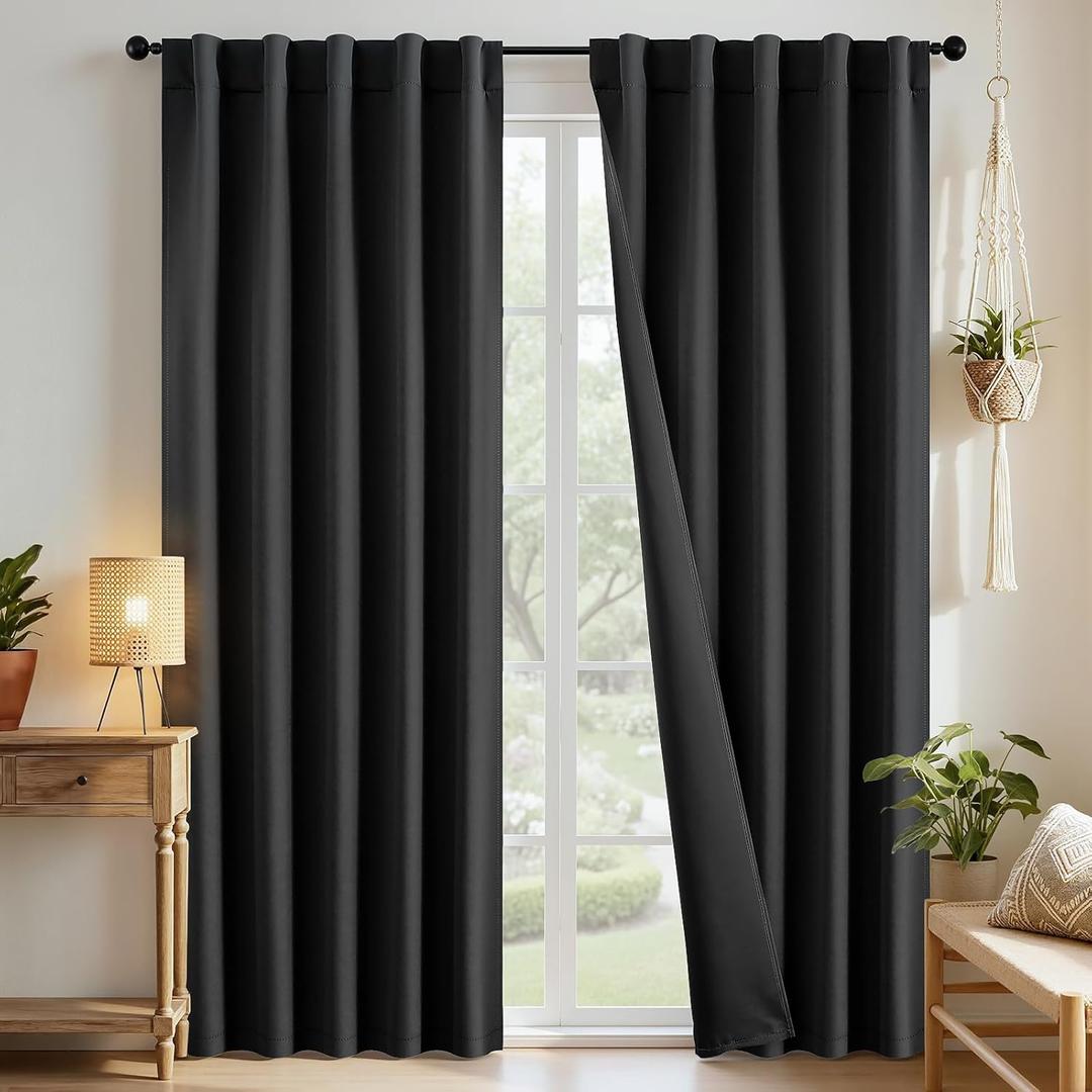 Joydeco Black Curtains 84 inch Long, Blackout Curtains for Bedroom, Thermal Insulated Privacy Room Darkening Drapes for Living Room, Black Out Drapes with Rod Pocket Back Tab 2 Panels