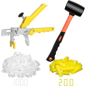 DGSL Tile Leveling System with Rubber Mallet and Tile Plier - 1000-Piece Tile Spacers 1/16 Inch Tile Clips and 200-Piece Reusable Wedges Tile Leveling Tools for Tiles and Stone Installation