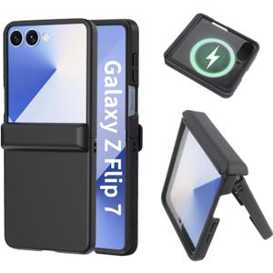 Eonflux Case for Samsung Galaxy Z Flip 7, with Hinge Protection & Outer Screen Protector, Slim Fit Hard Shell, Shockproof Anti-Scratch Full Body Cover, Matte Anti-Fingerprint Black