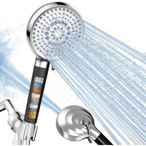 Filtered Shower Head with Handheld, High Pressure 9 Spray Setting Showerhead with Filters, Filter Hard Water with Hose, Remove Chlorine, Power Wash Clean Tub (Chrome & Black)
