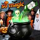 Large Cauldron Halloween Decor with Skeleton, Magic Floating Potion Bottles & Fog Diffuser - Halloween Decorations Indoor- Black Witches Cauldron Bowl Hocus Pocus Decor for Home Room Kitchen Decor