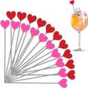 Qinyoung 20 Pcs Pink Heart Cocktail Picks Stainless Steel Red Heart Pick 4.7" Metal Food Toothpicks Reusable Decorative Food Picks Cocktail Skewers Mother's Day Wedding Baby Shower Birthday Party