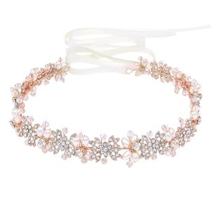 Oriamour Bridal Headpiece Flower Design Wedding Headband Bridal Hair Accessories (Rose Gold)