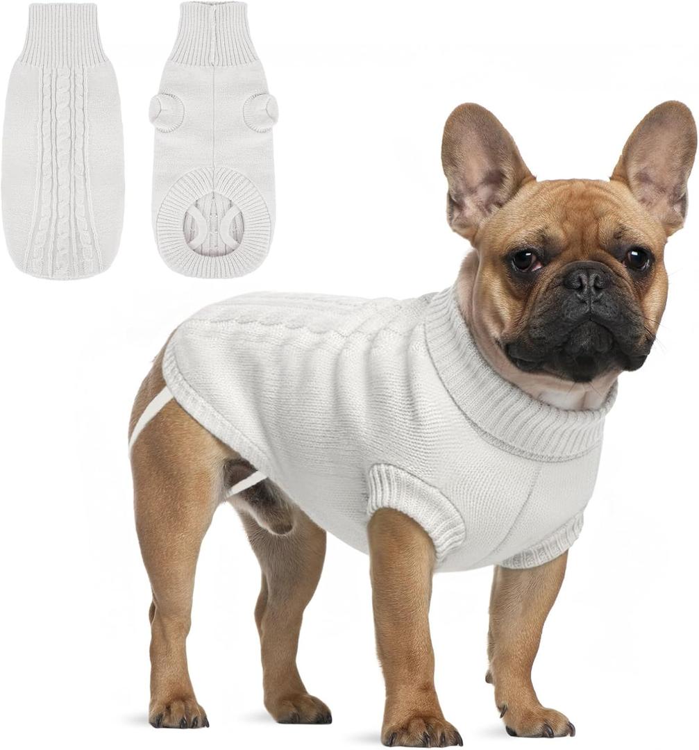 Knitted Sweater for Medium Dogs Girl Boy Warm Fleece Cable Turtleneck Sweater for Chihuahua Pug Labrador Golden Retriever Cold Weather