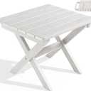 SERWALL Portable Folding Adirondack Side Table, HDPE Small Outdoor End Table, No Assembly Required, Weather-Resistant, 110 lbs Capacity, White
